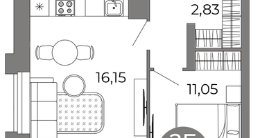 Студия, 44 м²