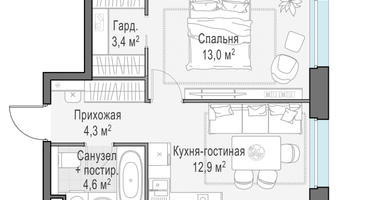 1-к. квартира, 38&nbsp;м²