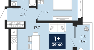1-к. квартира, 38&nbsp;м²