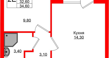 1-к. квартира, 32&nbsp;м²