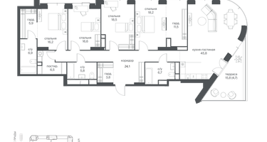 4-к. квартира, 191&nbsp;м²