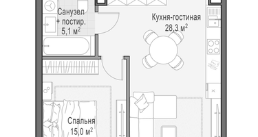 1-к. квартира, 52&nbsp;м²