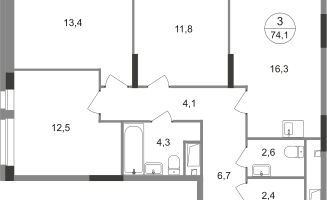 3-к. квартира, 74&nbsp;м²