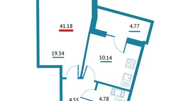 1-к. квартира, 41&nbsp;м²