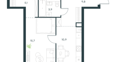 1-к. квартира, 45&nbsp;м²
