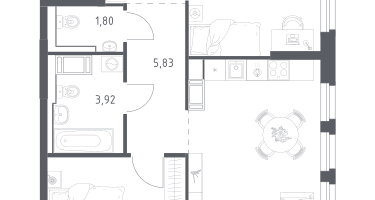 2-к. квартира, 55&nbsp;м²