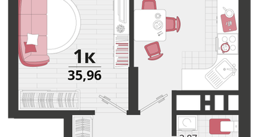1-к. квартира, 35 м²