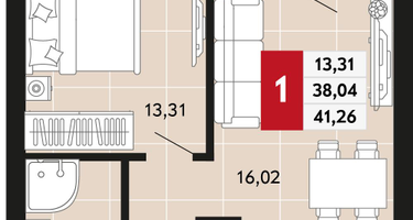 1-к. квартира, 41&nbsp;м²