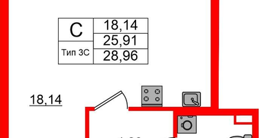 Студия, 25 м²