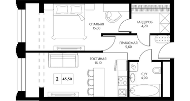 2-к. квартира, 45&nbsp;м²