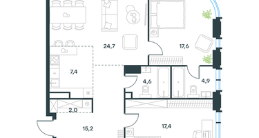 3-к. квартира, 94 м²