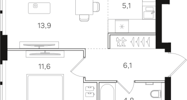 1-к. квартира, 41&nbsp;м²