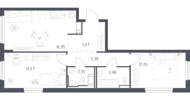 2-к. квартира, 60&nbsp;м²