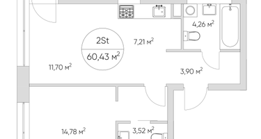 2-к. квартира, 60 м²
