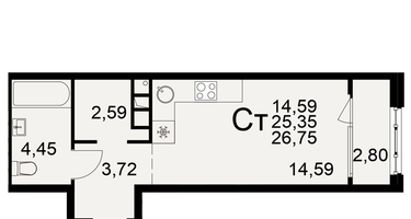 1-к. квартира, 25&nbsp;м²
