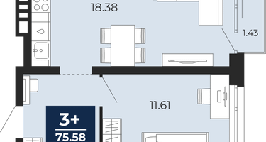 3-к. квартира, 74&nbsp;м²