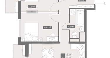 2-к. квартира, 58&nbsp;м²