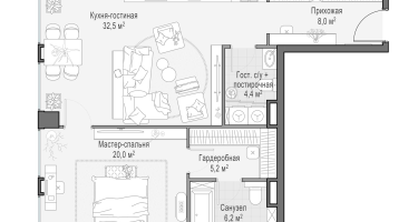 2-к. квартира, 76 м²