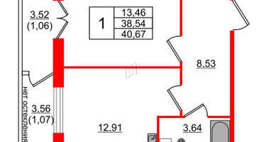 1-к. квартира, 40&nbsp;м²