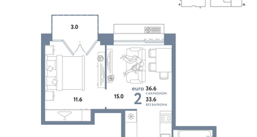 2-к. квартира, 36&nbsp;м²