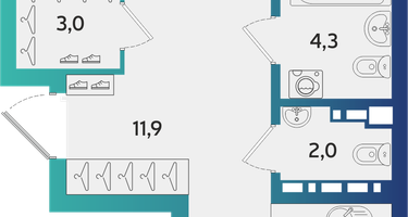 2-к. квартира, 69&nbsp;м²