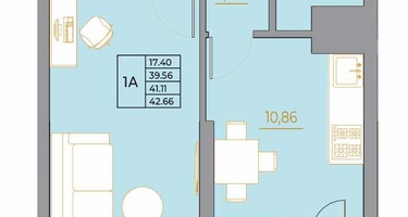 1-к. квартира, 42&nbsp;м²