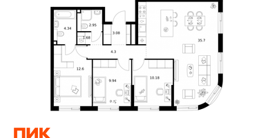 3-к. квартира, 84&nbsp;м²