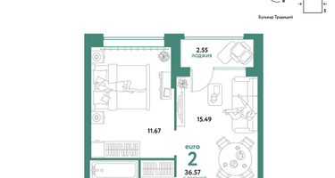 2-к. квартира, 36 м²