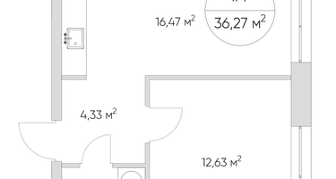 1-к. квартира, 36&nbsp;м²