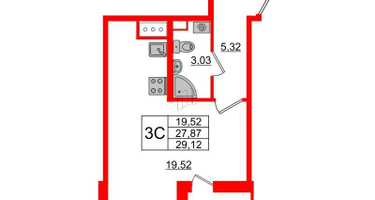 Студия, 27 м²