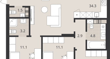 3-к. квартира, 93&nbsp;м²