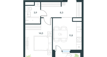 1-к. квартира, 39&nbsp;м²