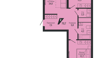 2-к. квартира, 70&nbsp;м²