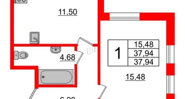 1-к. квартира, 38&nbsp;м²