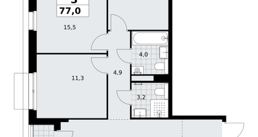 3-к. квартира, 77 м²