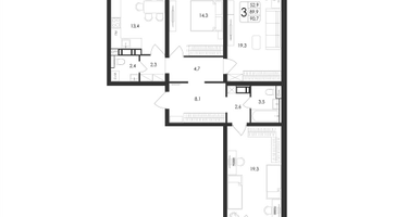 3-к. квартира, 90 м²