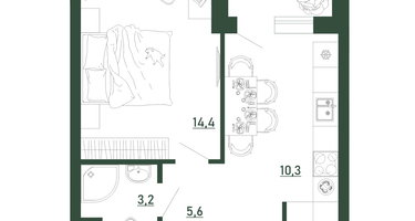 1-к. квартира, 35 м²