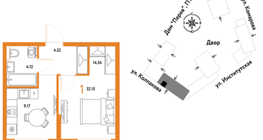 1-к. квартира, 32&nbsp;м²