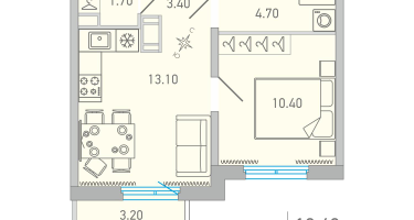 1-к. квартира, 34&nbsp;м²