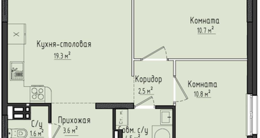 2-к. квартира, 53&nbsp;м²