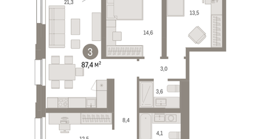3-к. квартира, 87 м²