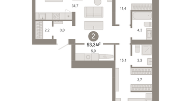 2-к. квартира, 93 м²