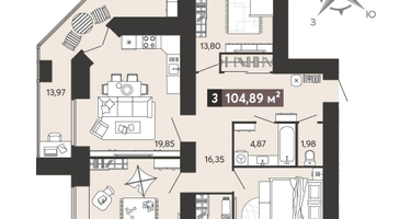 3-к. квартира, 104&nbsp;м²