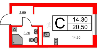 Студия, 19 м²