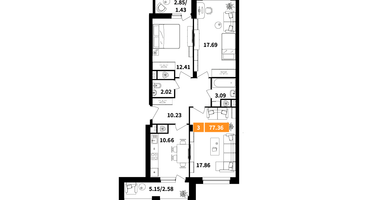 3-к. квартира, 77 м²