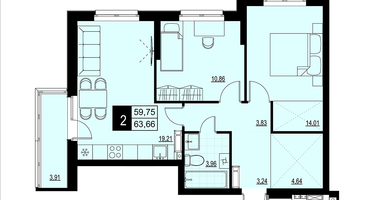 2-к. квартира, 61&nbsp;м²