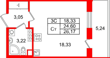 Студия, 24&nbsp;м²