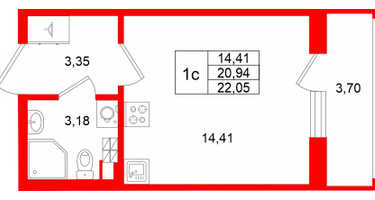 Студия, 20&nbsp;м²