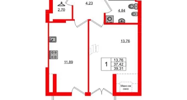1-к. квартира, 37&nbsp;м²