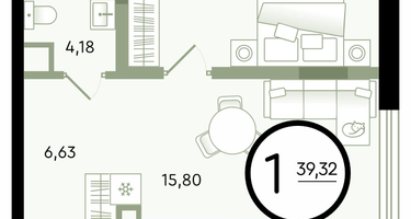 1-к. квартира, 39&nbsp;м²